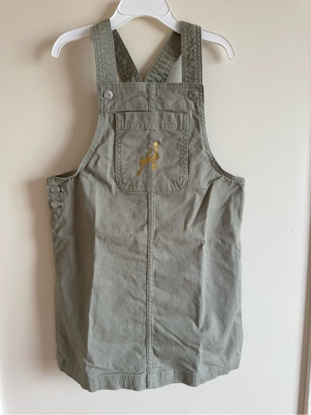 GAP Olive Green Girls' Pinafore Dress with Gold Accent